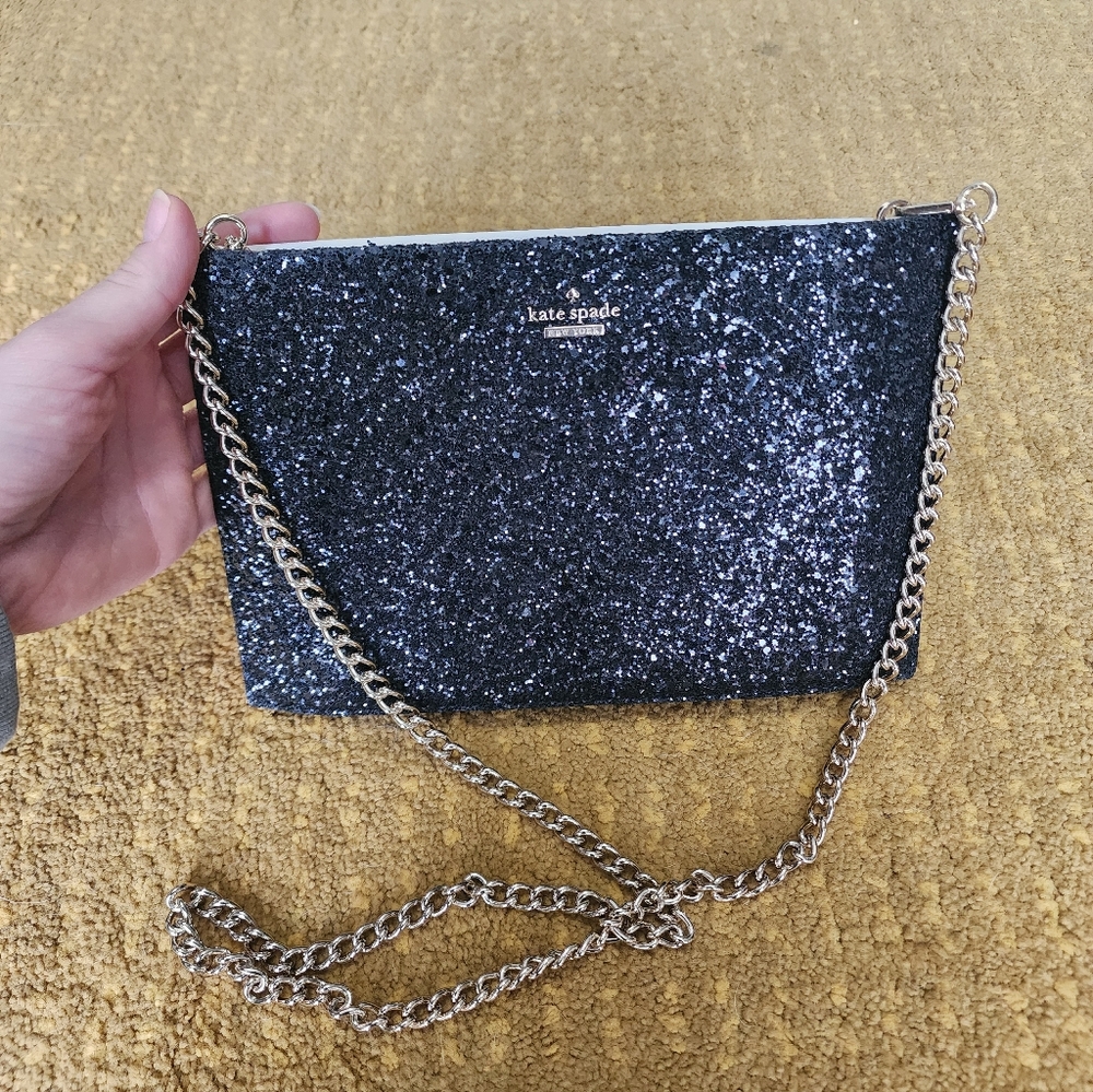 Kate Spade Black And White Glitter Clutch